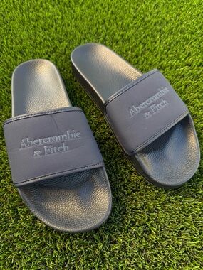 Abercrombie & Fitch Navy Slide Sandals with Embossed Logo